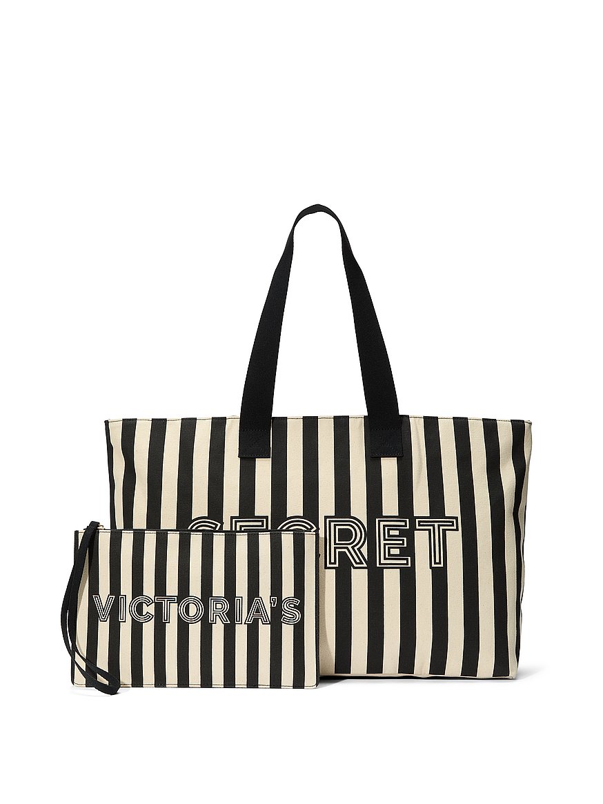 Graphic Stripe Tote & Wristlet Pouch Set