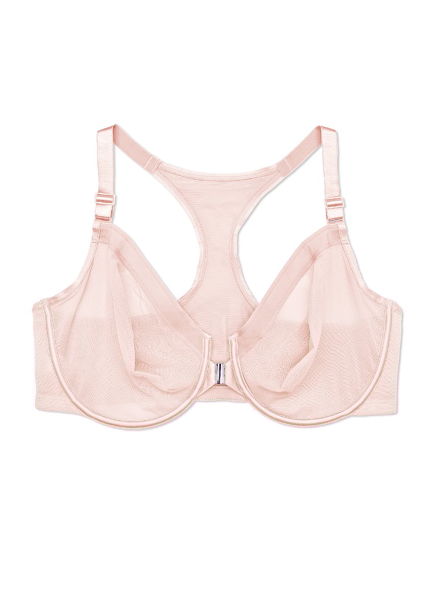 Sheer Mesh Front-Close Racerback Unlined Bra