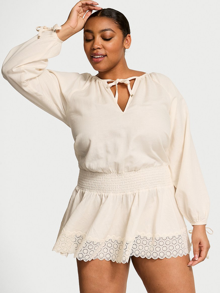 Buy Beachwear Linen Lace-Trim Dress, Candlelight - Order Dresses online -  Victoria's Secret US