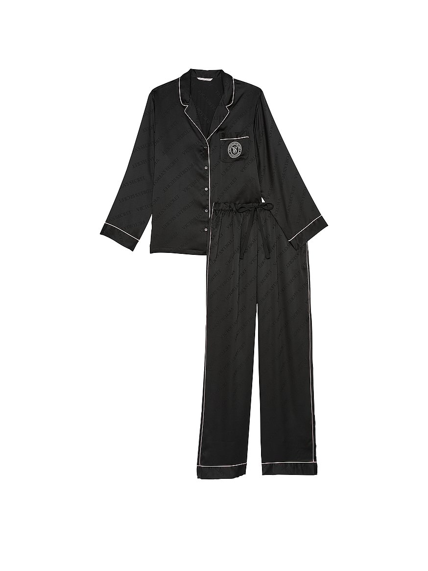 Buy Glazed Satin Long Pajama Set, Black - Order Pajamas Sets Buy Glazed Satin Long Pajama Set, Black - Order Pajamas Sets
