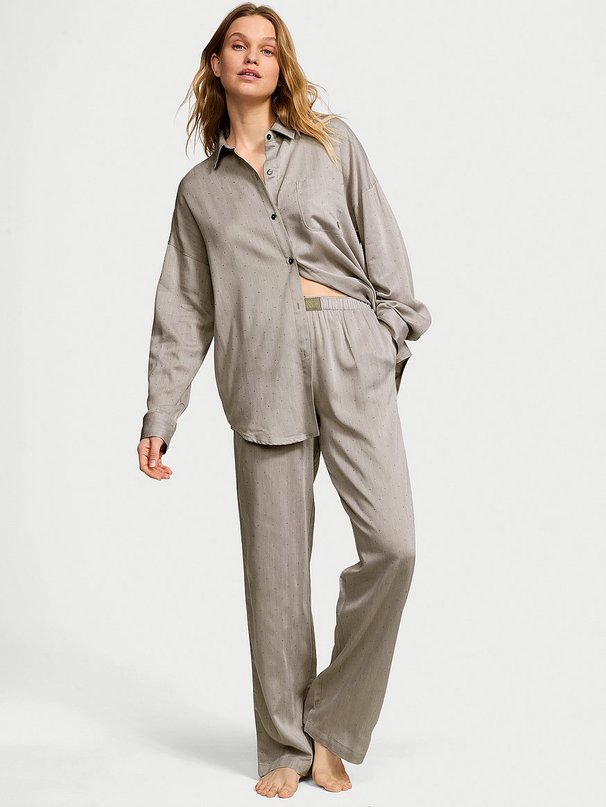 Buy Modal-Cotton Long Pajama Set, Turtle Dove Herringbone Order