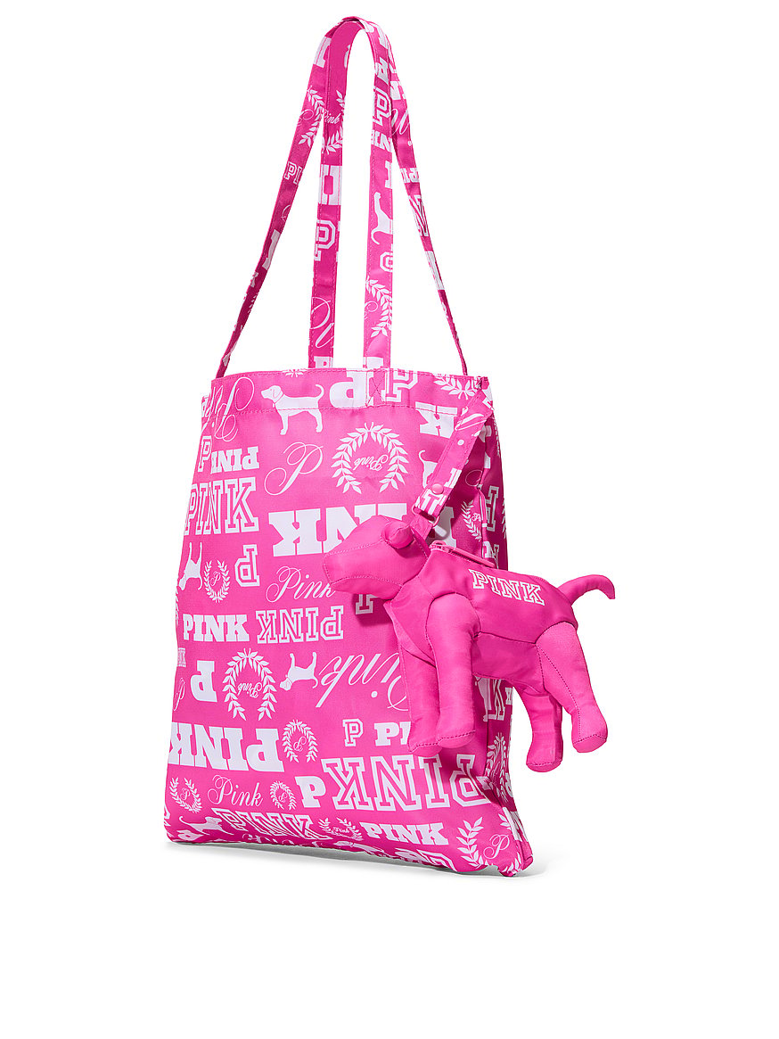 Buy Packable Tote Bag, Pink Gossip Dog Print - Order Bags online