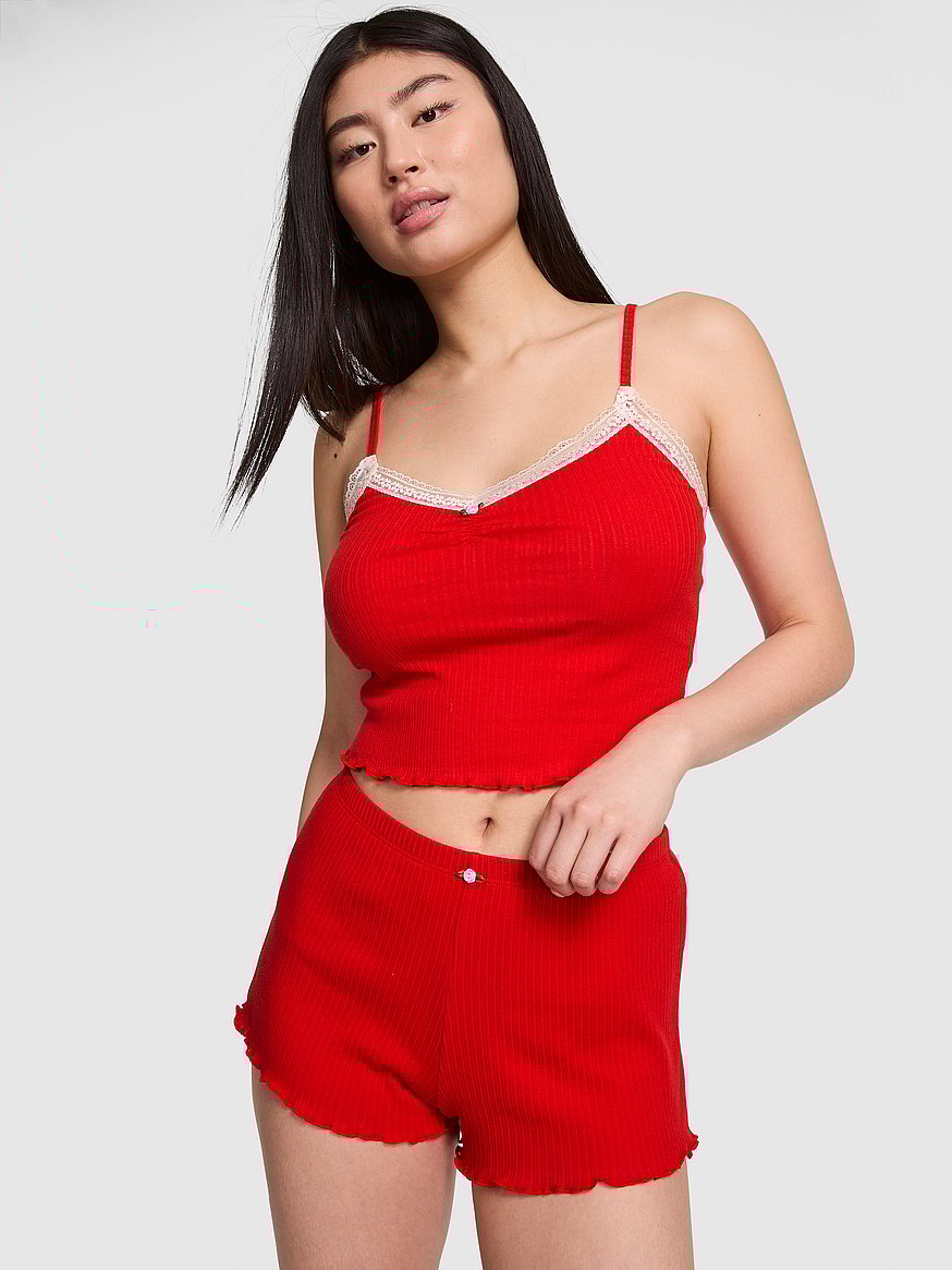 Buy Drop Needle Pointelle Shorts, Red - Order Pajama Bottoms