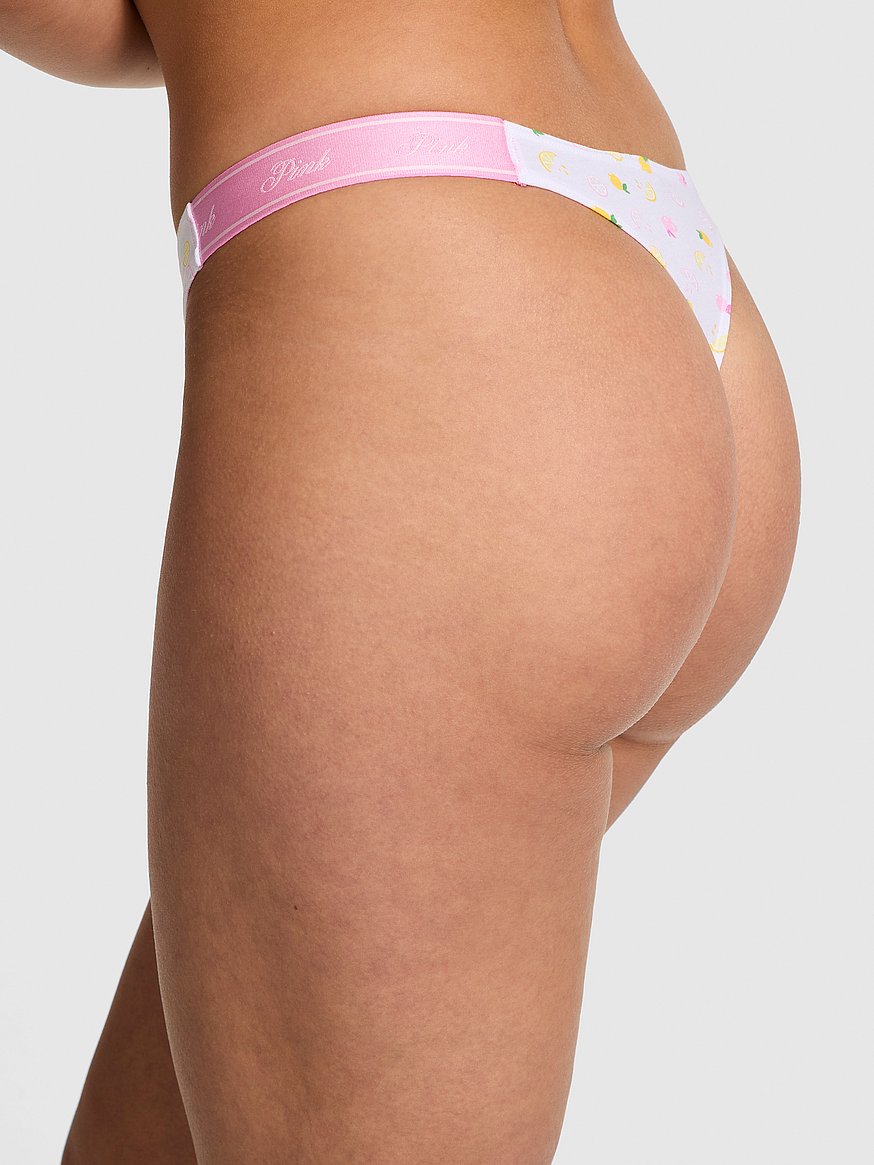 Logo Cotton Shimmer High-Leg Thong Panty