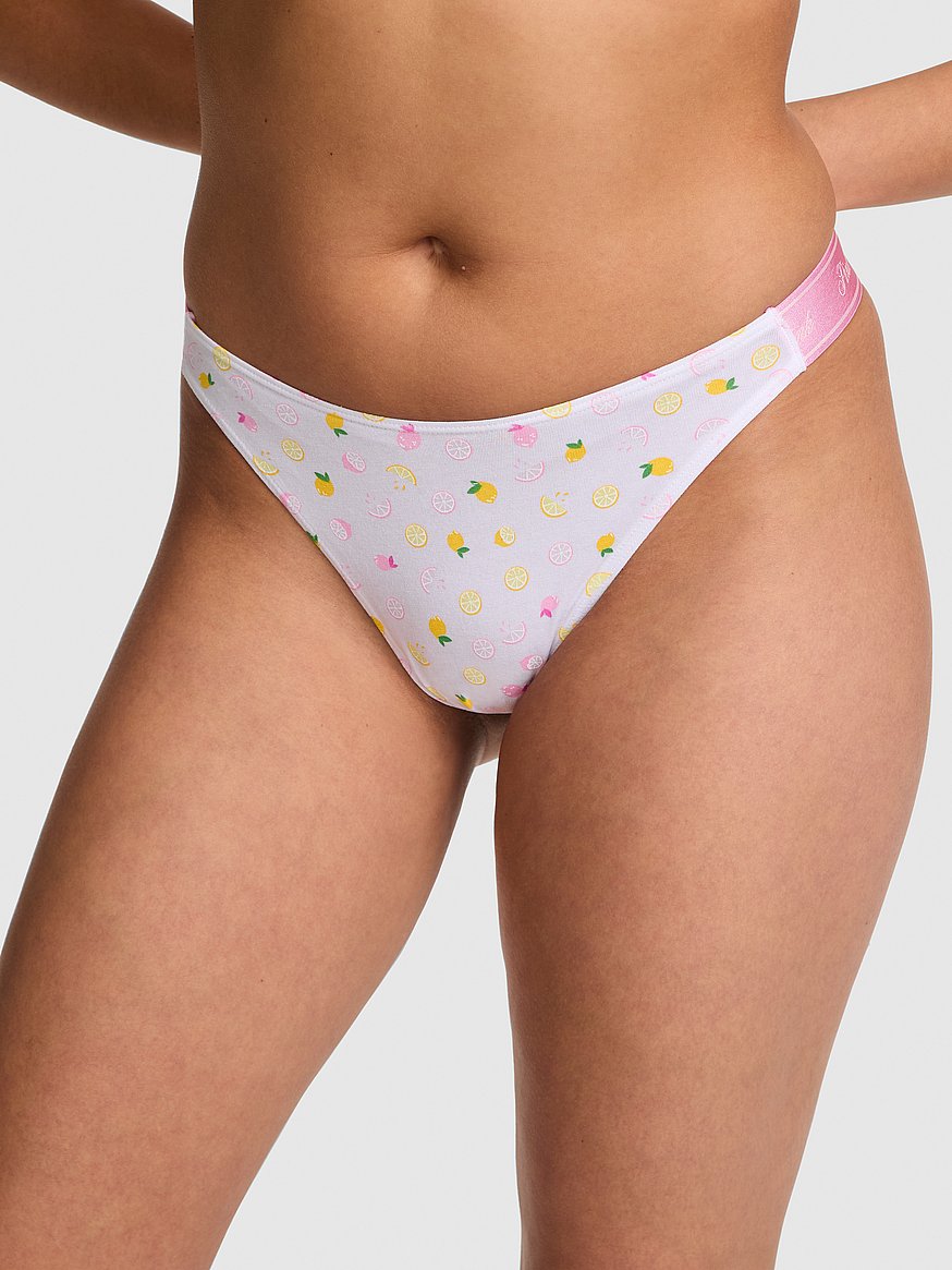 Logo Cotton Shimmer High-Leg Thong Panty