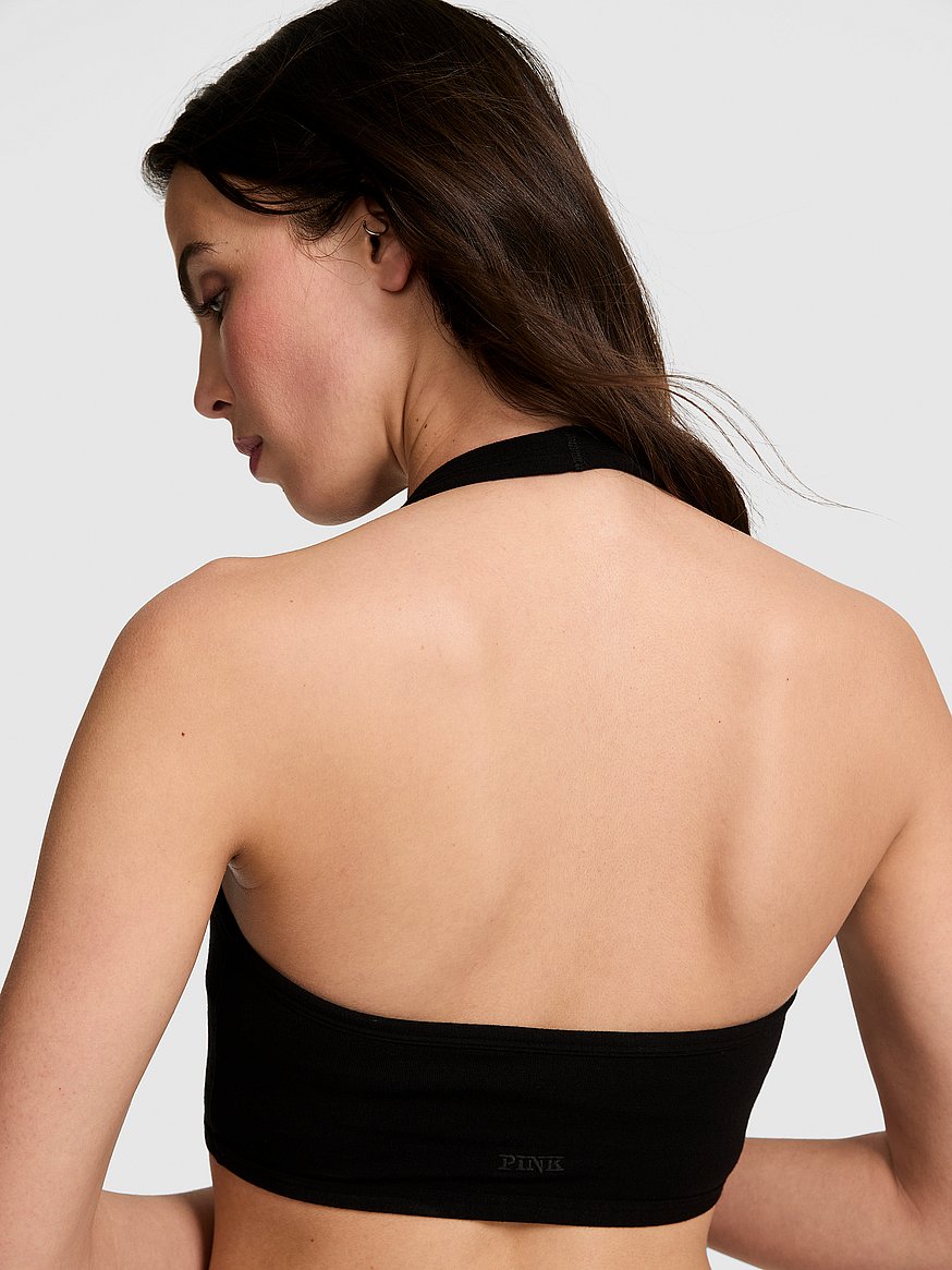 Buy All-Day Cotton Halter Sports Bra, Pure Black - Order Sport Bras online  - PINK US