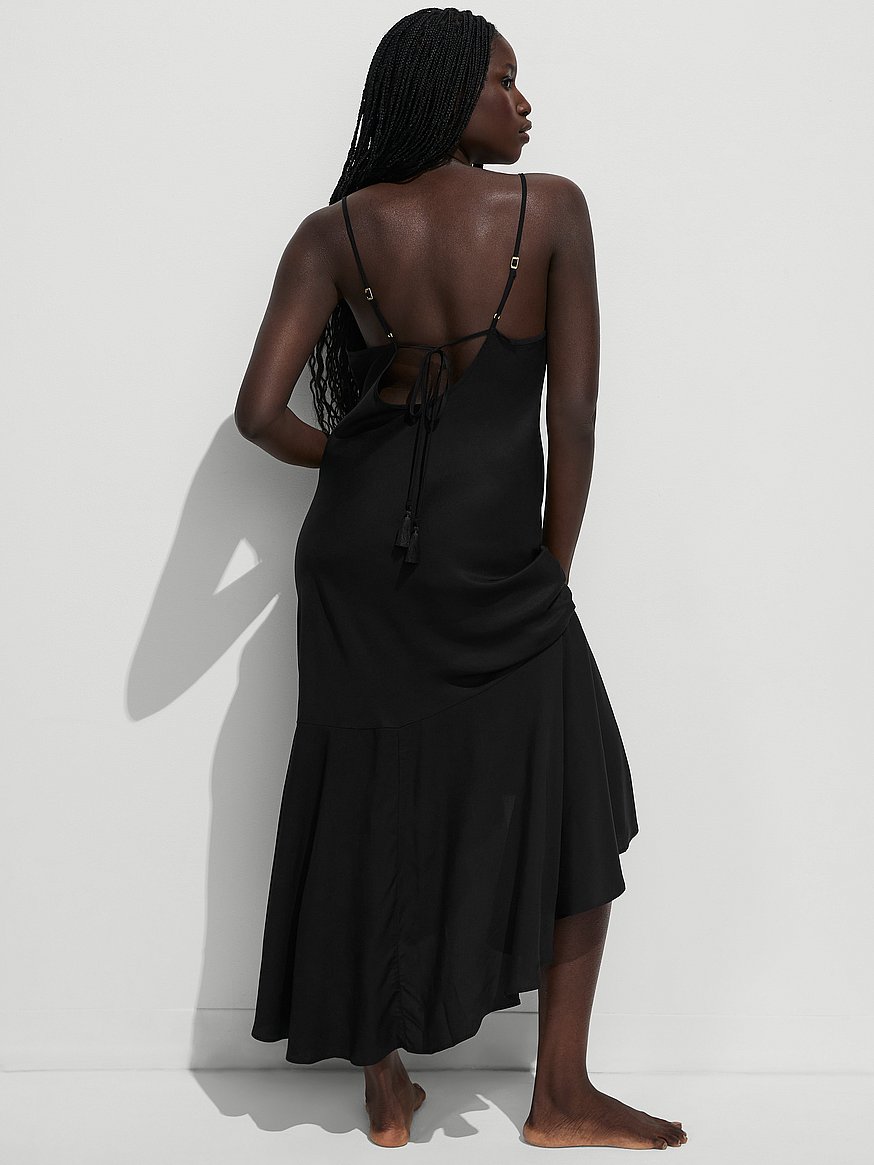 Buy Beachwear Vacation Flounce Midi Dress, Pure Black - Order Dresses  online - Victoria's Secret US