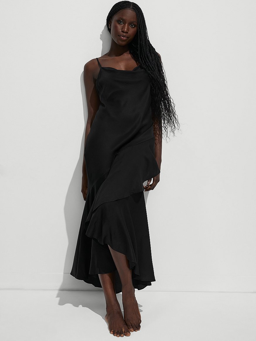Buy Beachwear Vacation Flounce Midi Dress, Pure Black - Order Dresses  online - Victoria's Secret US