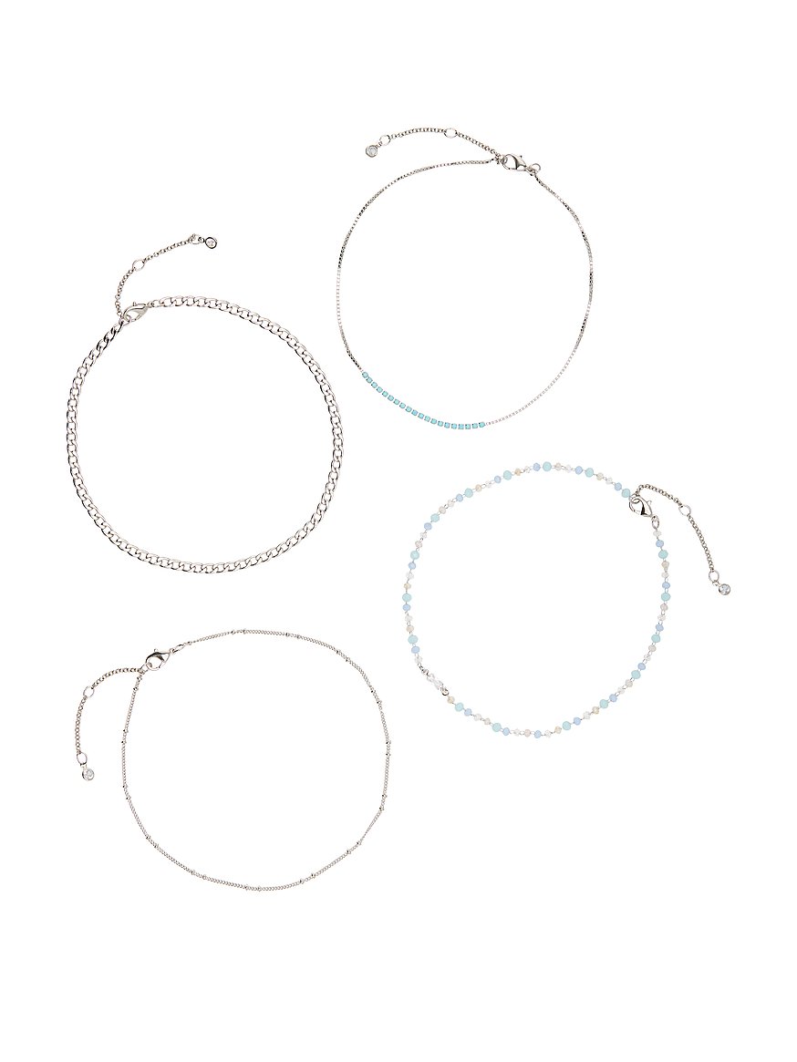 Silver Layered Choker Necklace Set