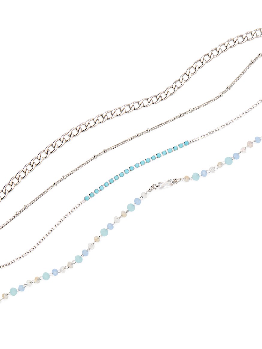 Silver Layered Choker Necklace Set