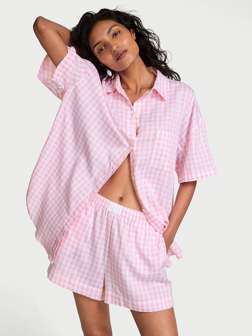 Buy Modal-Cotton Short Pajama Set, Pink Gingham Order Pajamas