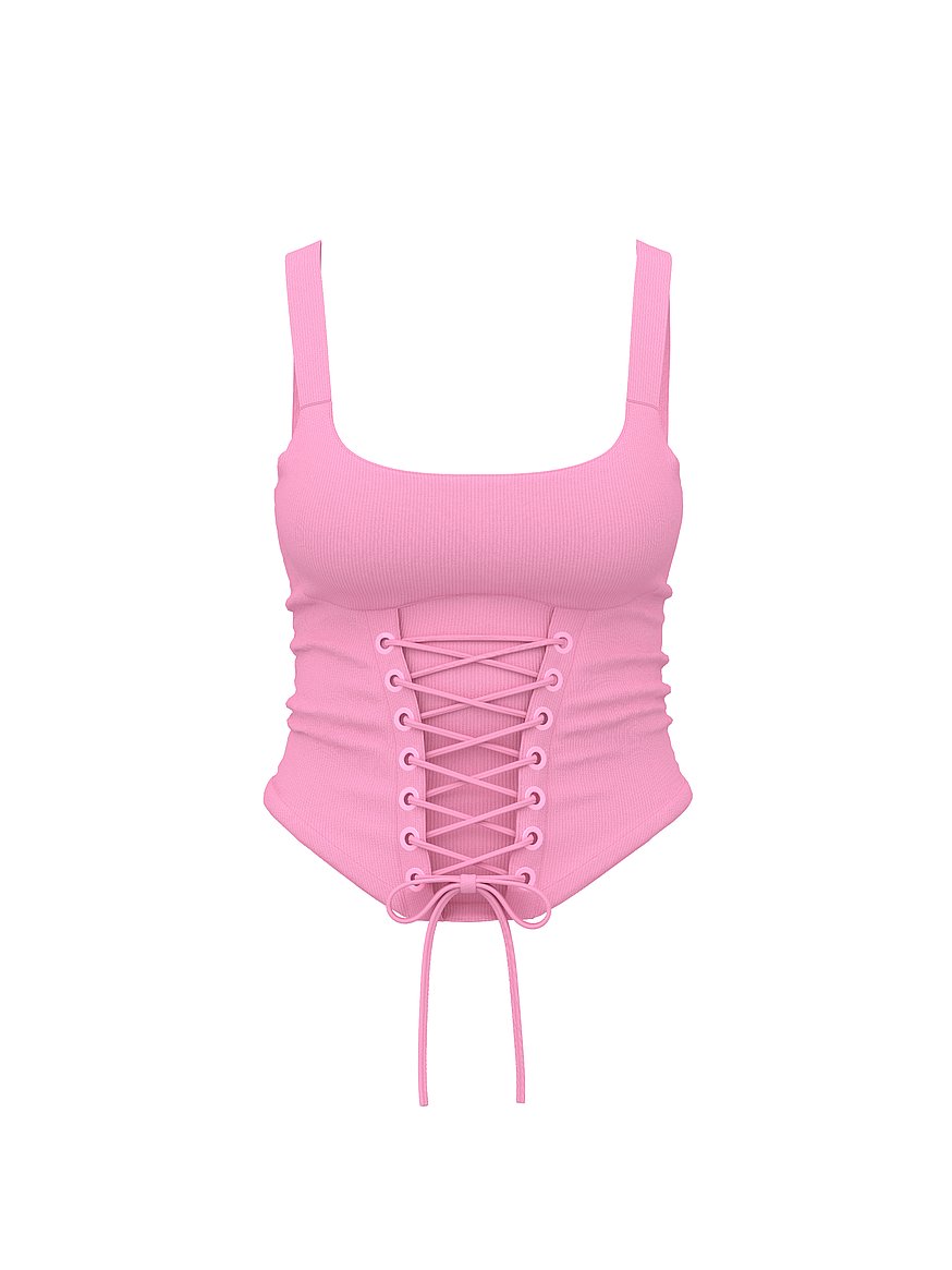 Buy All-Day Soft Rib Lace-Up Corset Top, Pink Lollipop - Order
