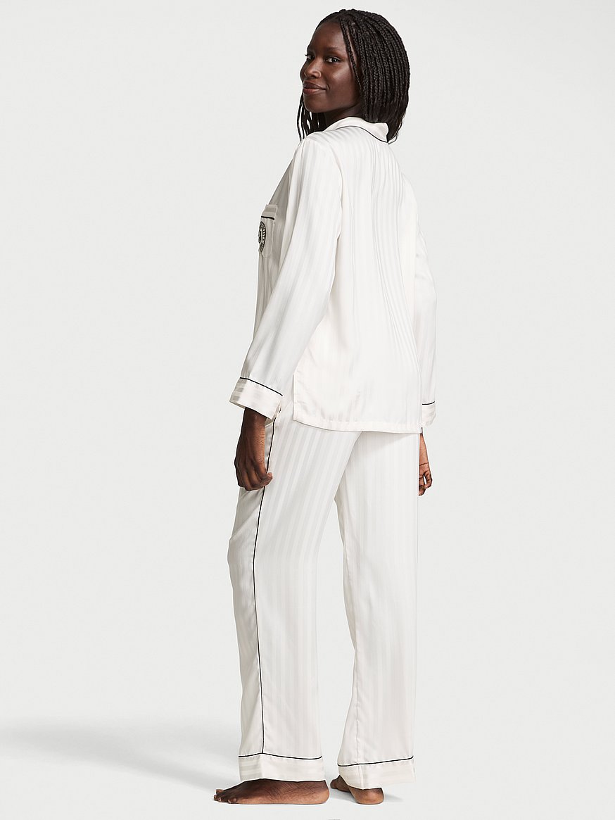 Buy Glazed Satin Long Pajama Set, Coconut White - Order Pajamas