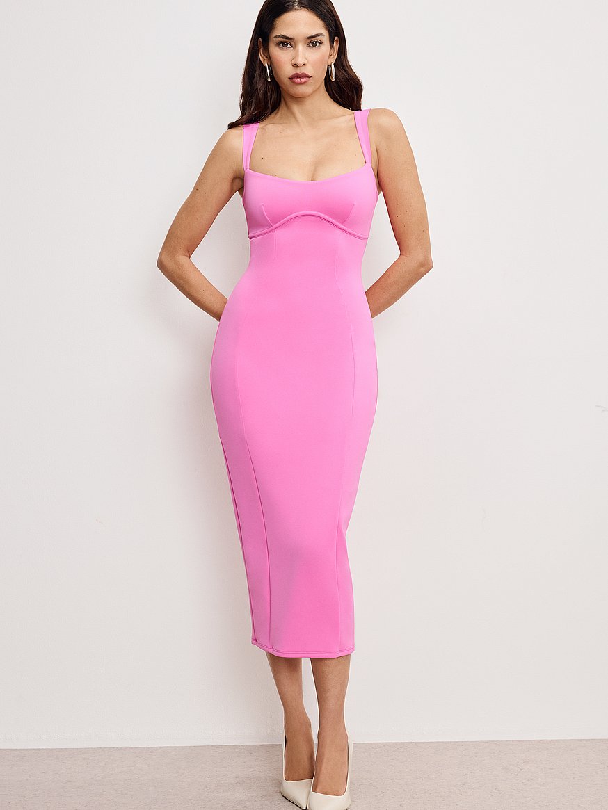 Buy Scuba Sweetheart Midi Dress, Berry Sorbet - Order Dresses