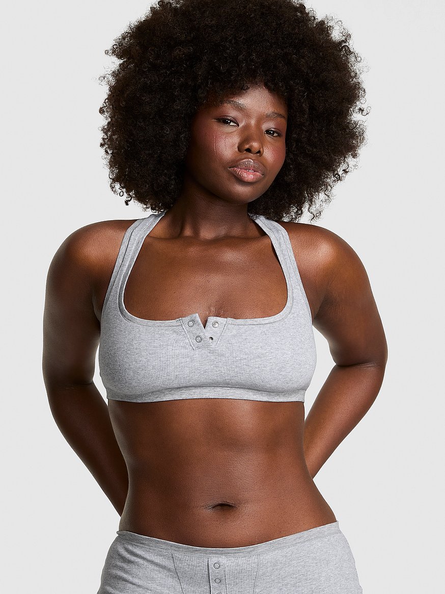 Buy Cotton Unlined Racerback Bralette, Medium Heather Grey - Order