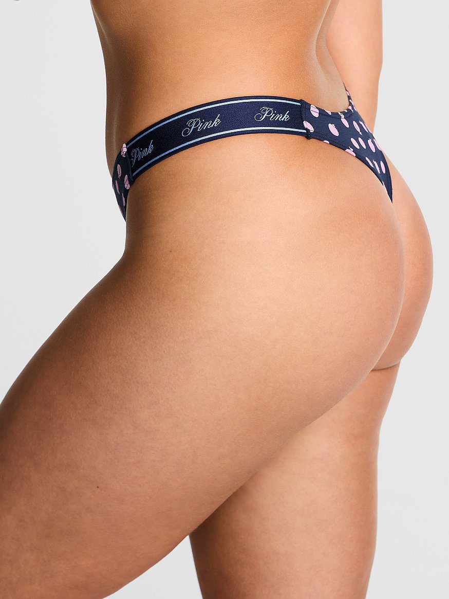Logo Cotton Shine High-Leg Thong Panty