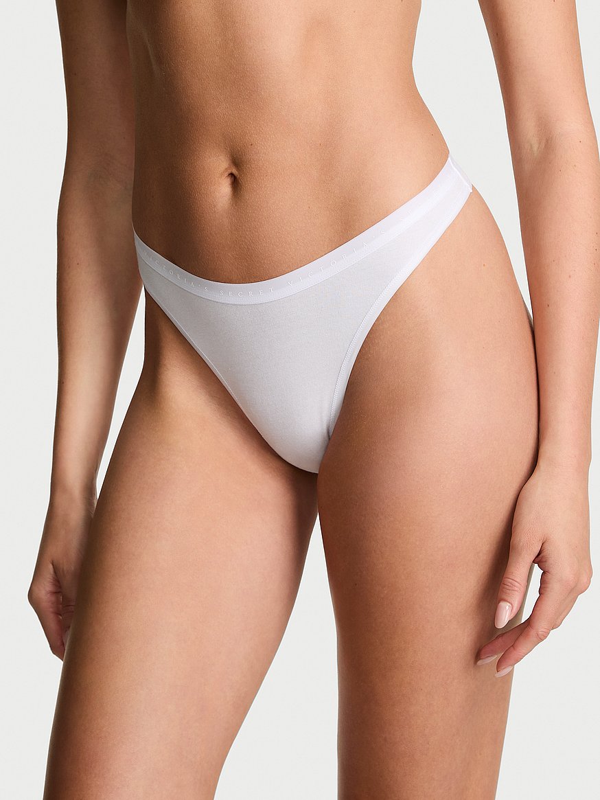 Stretch Cotton High-Leg Scoop Thong Panty
