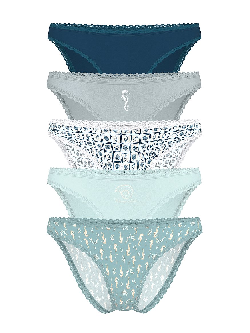 5-Pack Stretch Cotton Lace-Trim Bikini Panties