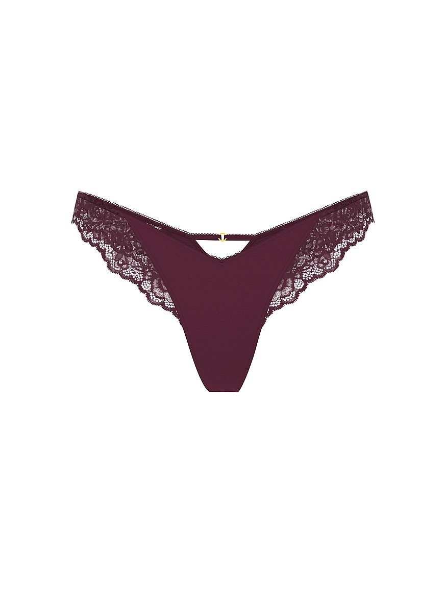 Rose Lace-Trim High-Leg Thong Panty