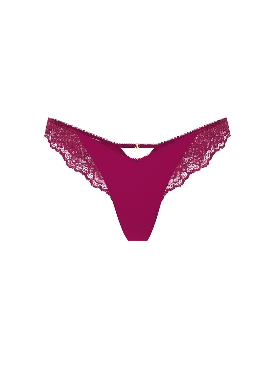 Rose Lace-Trim High-Leg Thong Panty