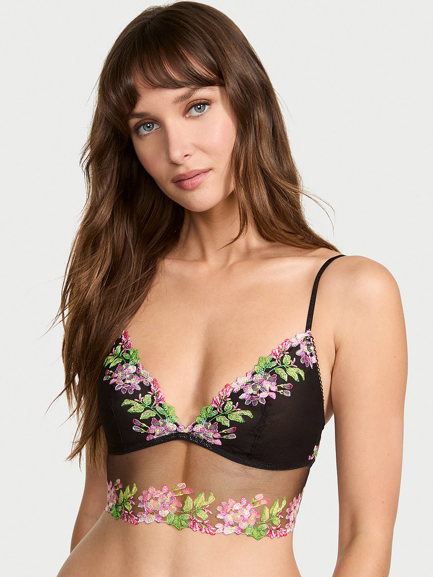 Buy Wisteria Embroidery Triangle Bra Top, Black Wisteria - Order