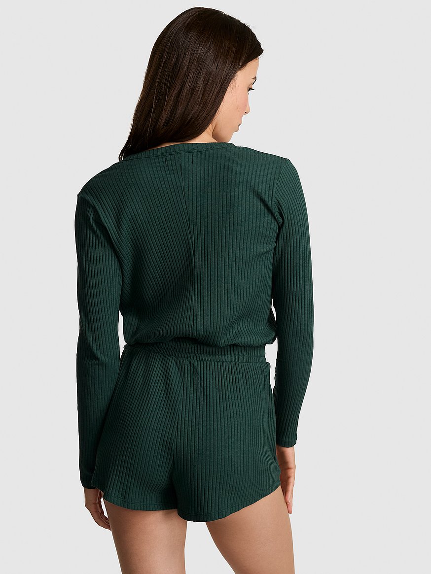 Wide-Ribbed Drawstring Romper