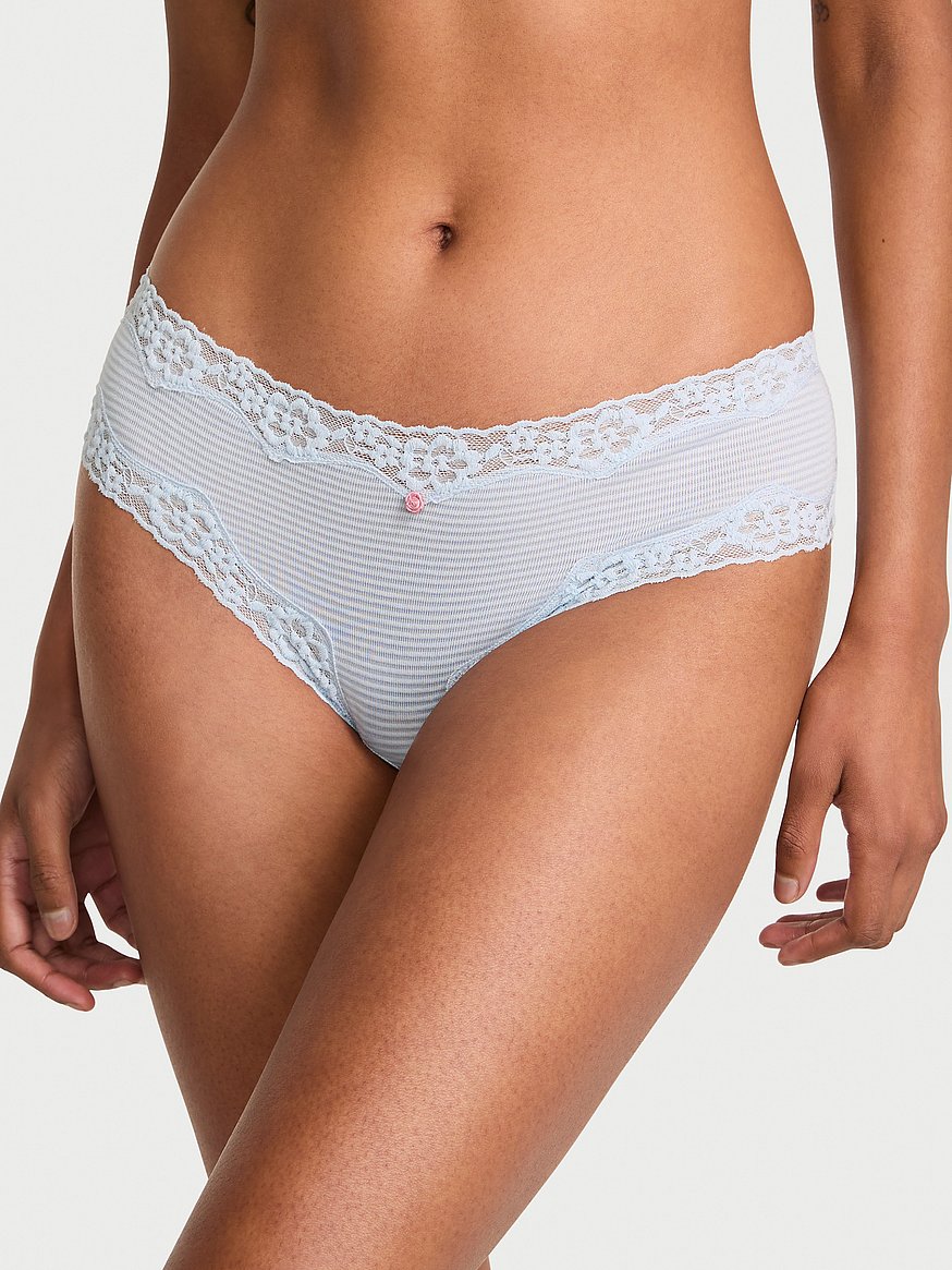 Cotton Shadow Stripe Lace-Waist Cheeky Panty