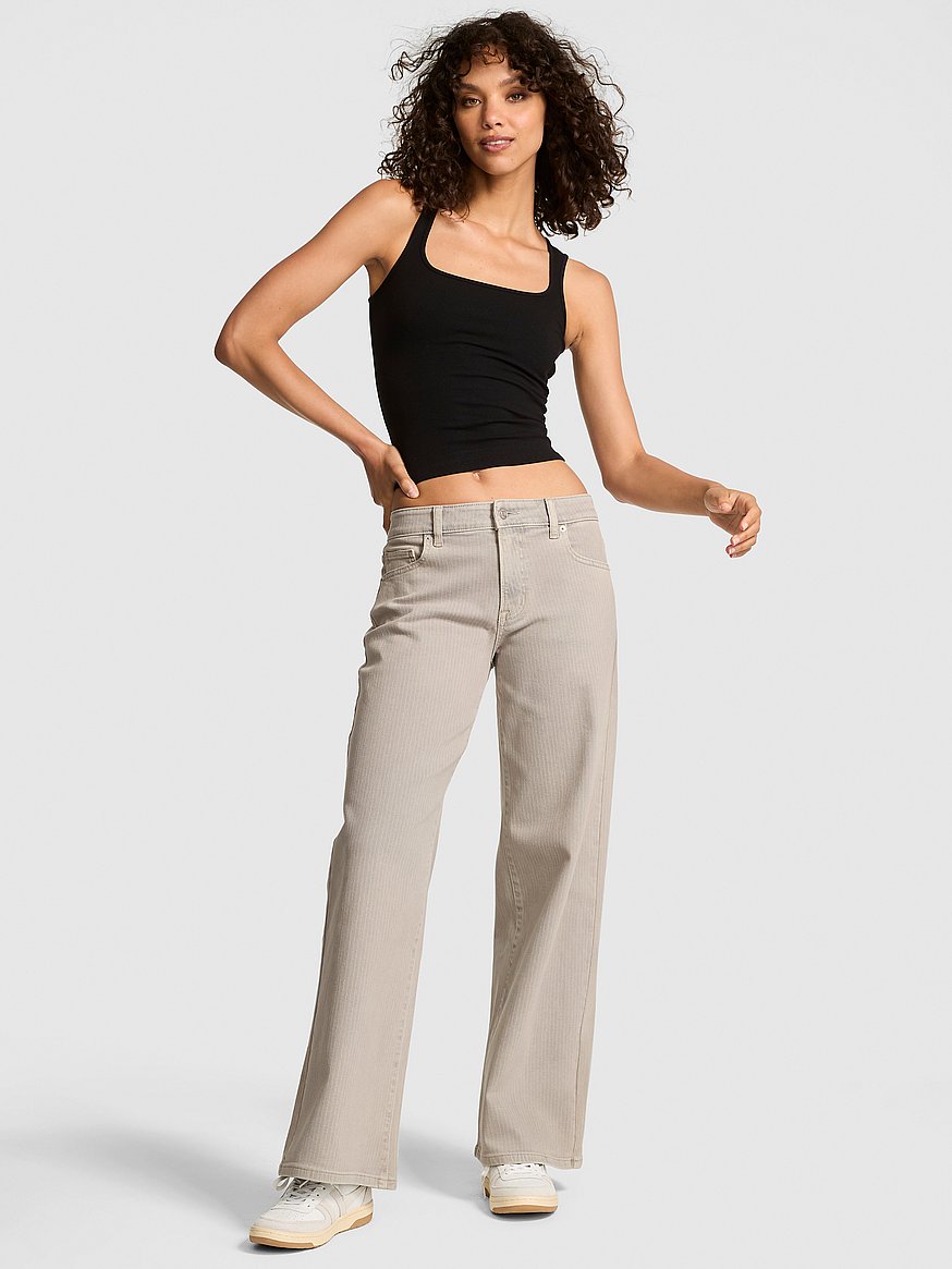 Denim by PINK Mid-Rise Baggy Wide-Leg Jeans