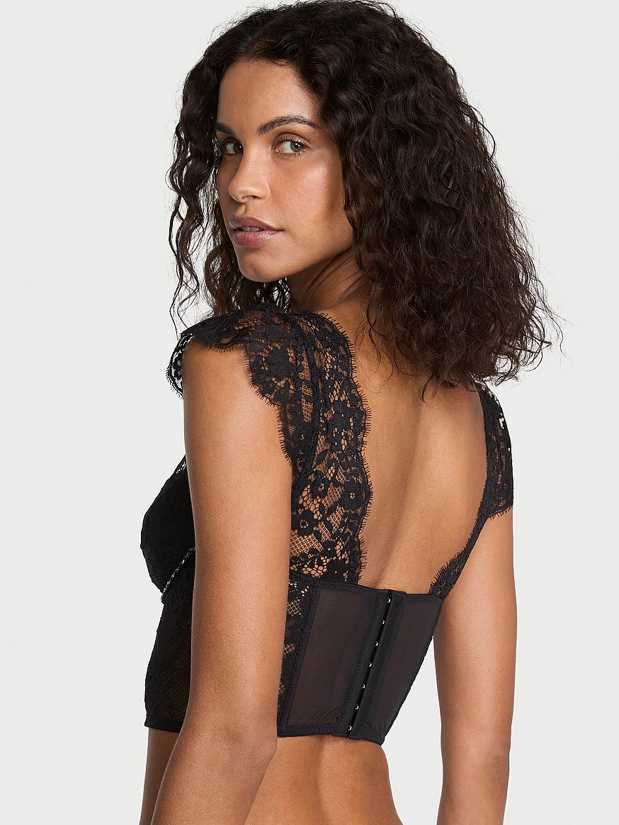 Twinkle Lace Cap-Sleeve Corset Top