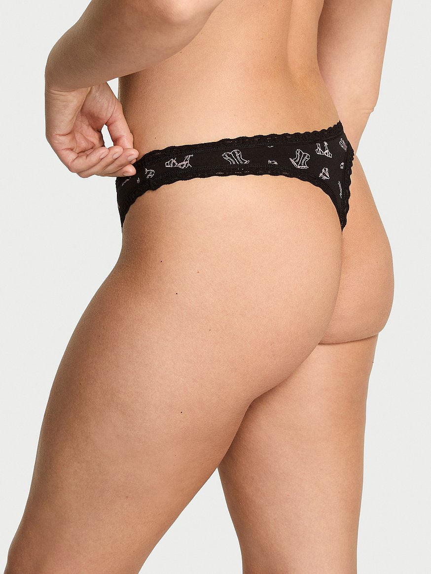 Cotton Lace-Waist Thong