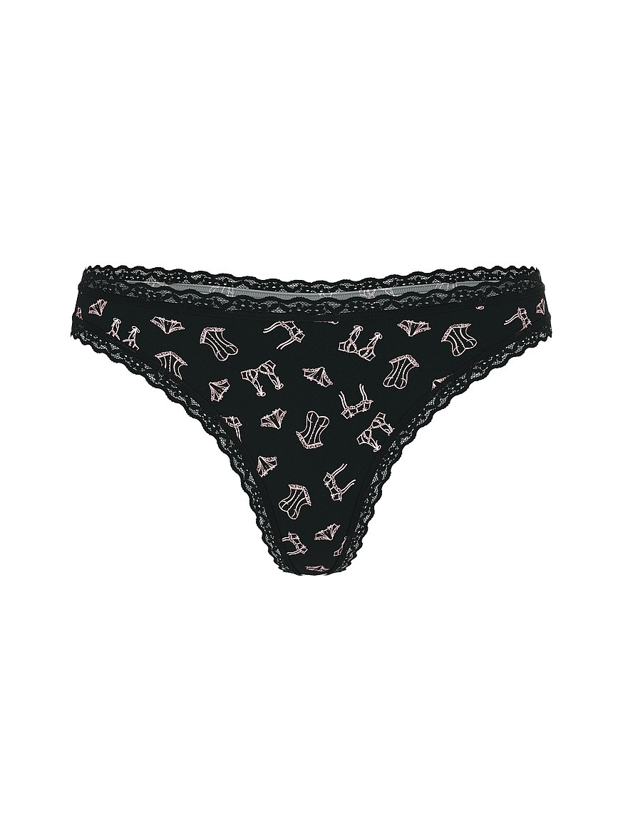 Cotton Lace-Waist Thong
