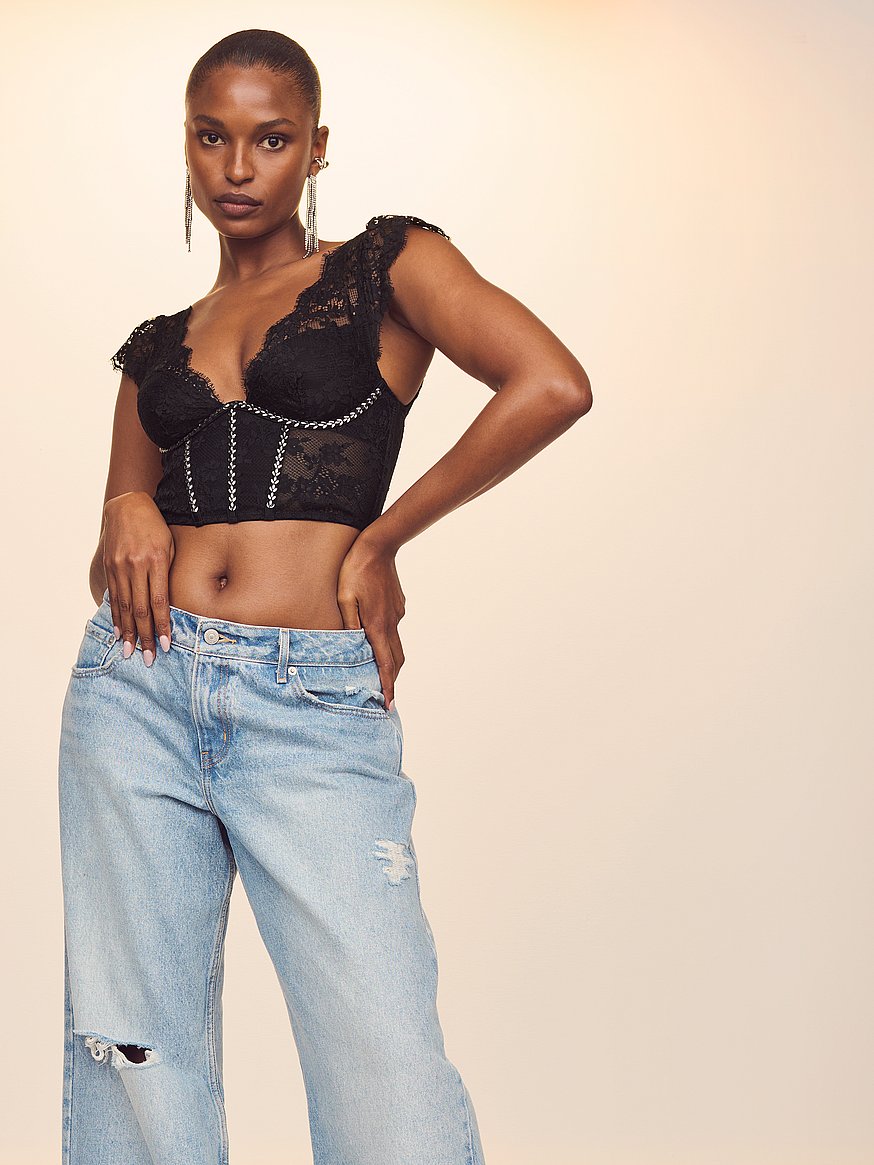 Twinkle Lace Cap-Sleeve Corset Top