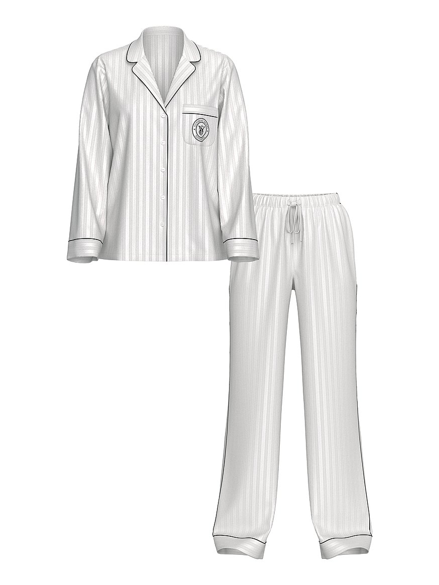 Buy Glazed Satin Long Pajama Set, Coconut White - Order Pajamas