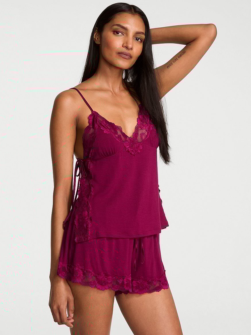 Ribbed Modal & Lace Cami Shorts Set