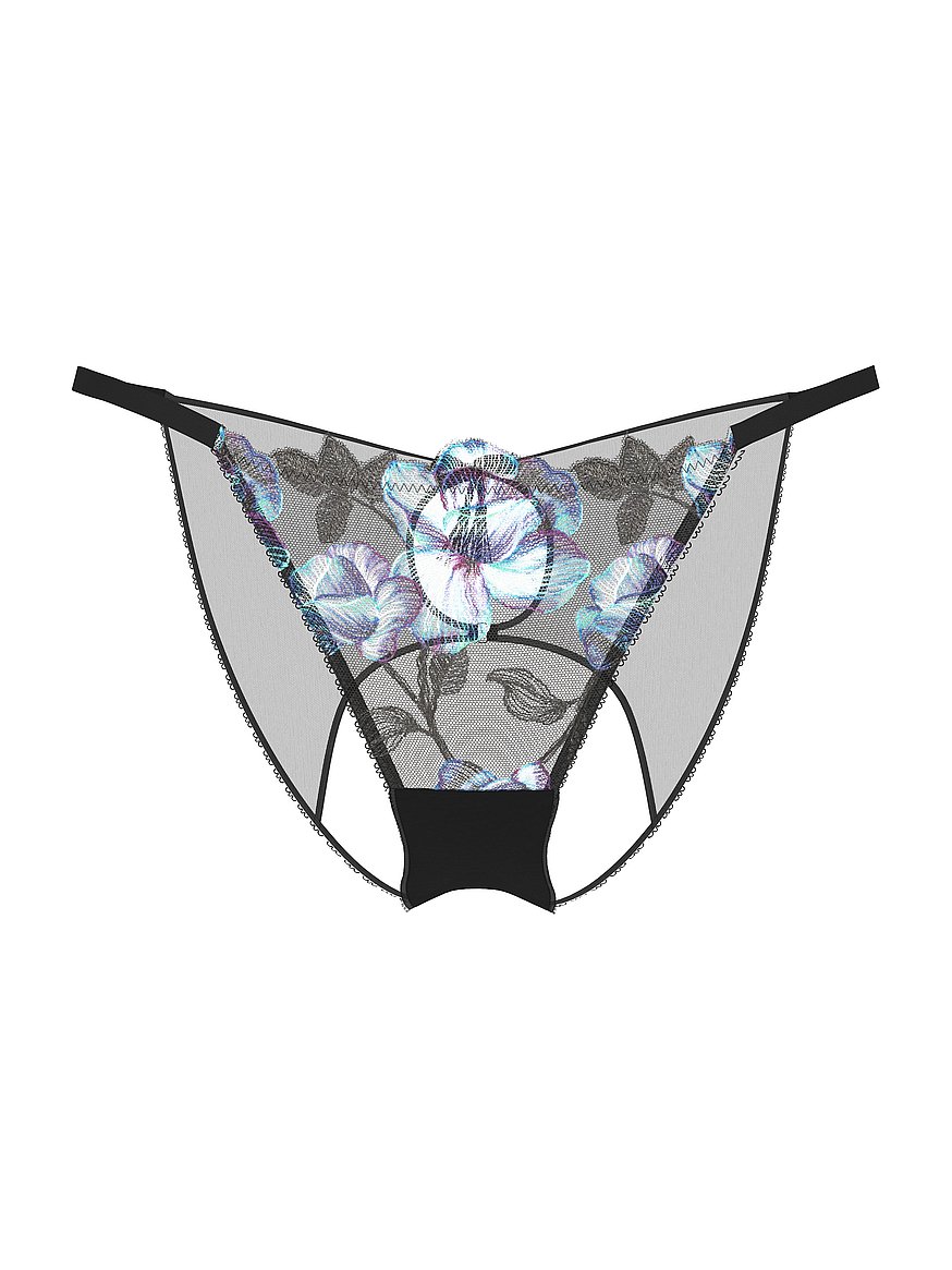 Buy Electric Orchid Embroidery Open-Back String Bikini Panty