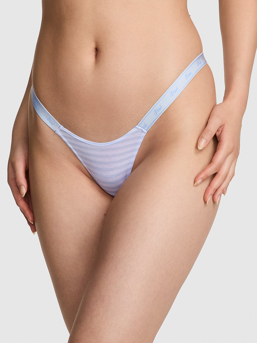 Logo Cotton High-Leg Micro Thong Panty