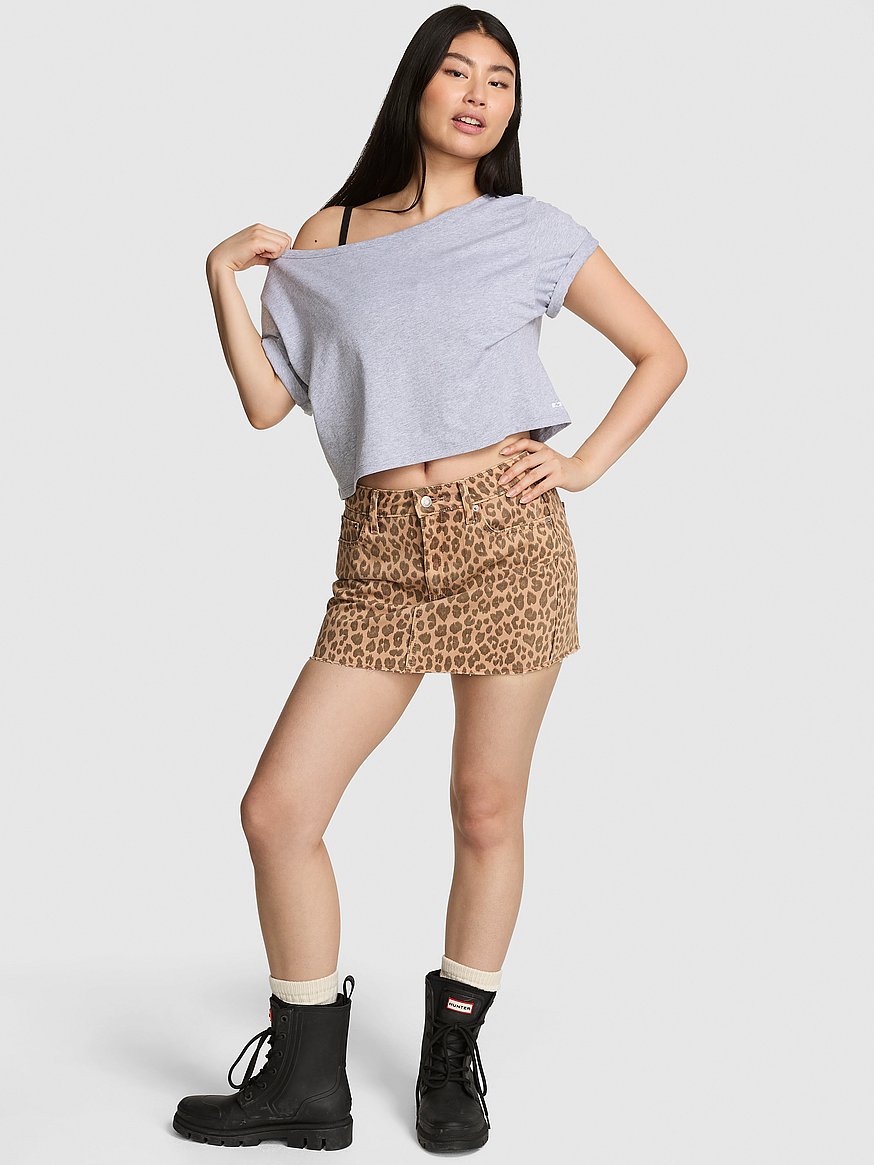 Buy Denim by PINK Mid-Rise Jean Skirt, Leopard Order Bottoms