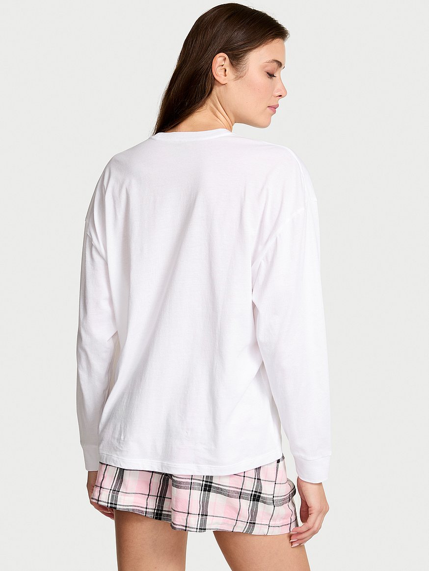 Flannel Long-Sleeve Short Tee-Jama Set