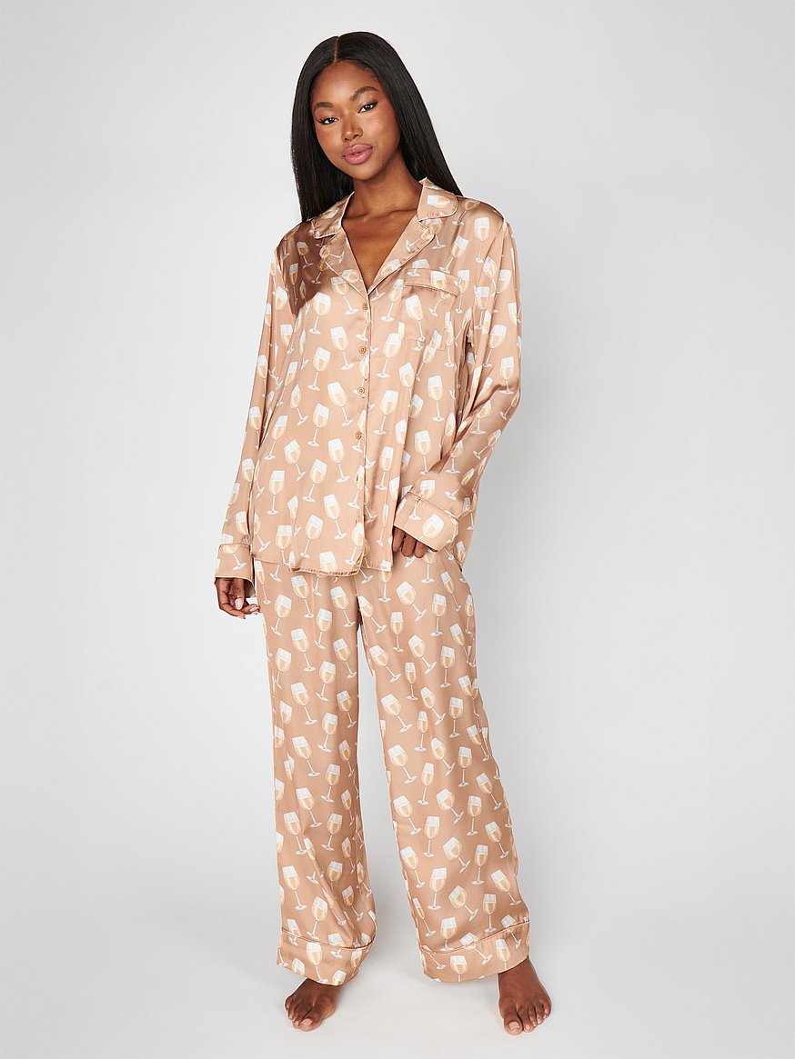 Buy Classic PJ Set, White Wine Silky Order Pajamas Sets online