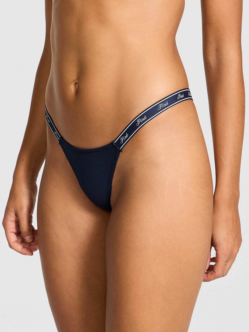 Logo Cotton High-Leg Micro Thong Panty