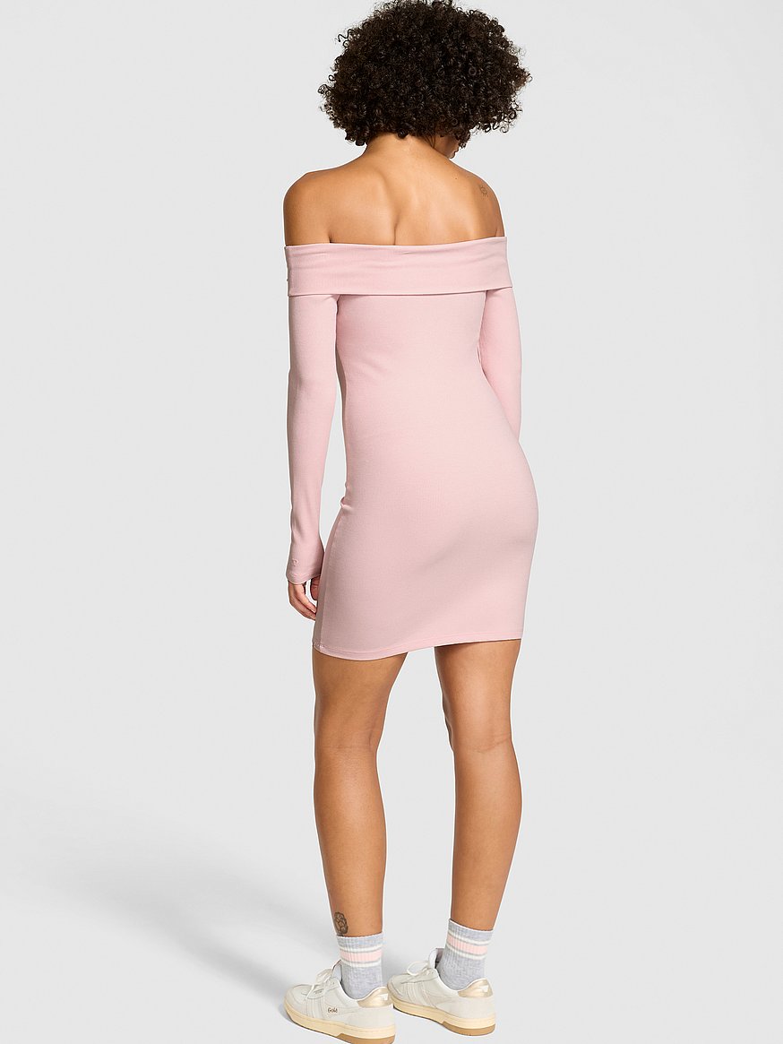 All-Day Soft Ribbed Off-The-Shoulder Mini Dress