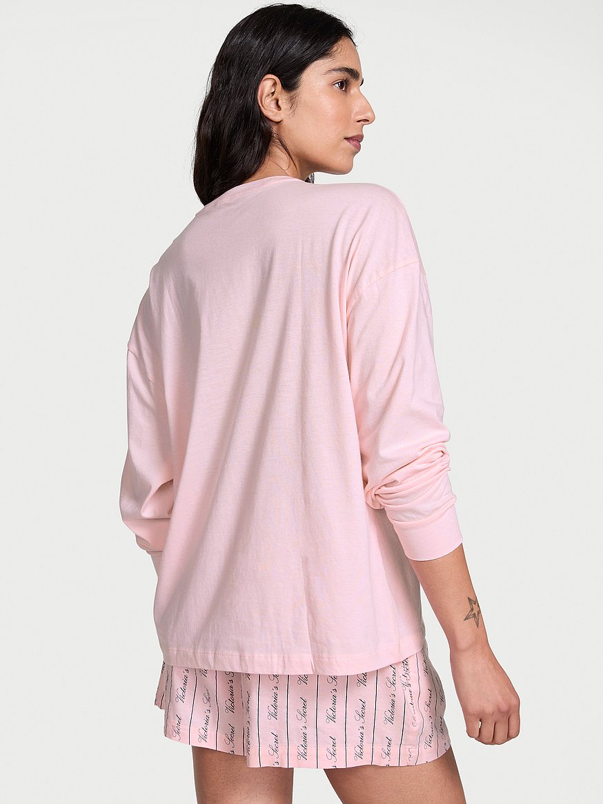 Flannel Long-Sleeve Short Tee-Jama Set