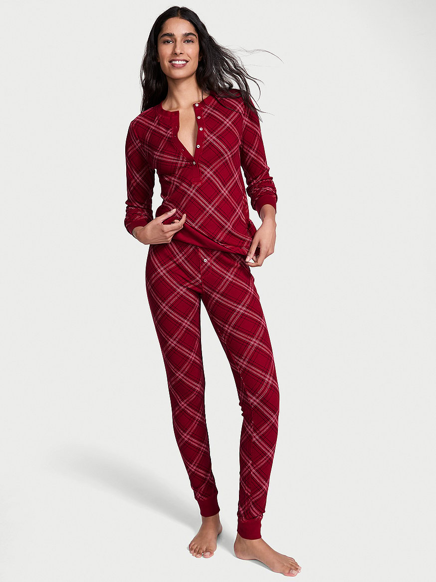 Buy Soft Thermal Henley Long Pajama Set, Print - Order Pajamas