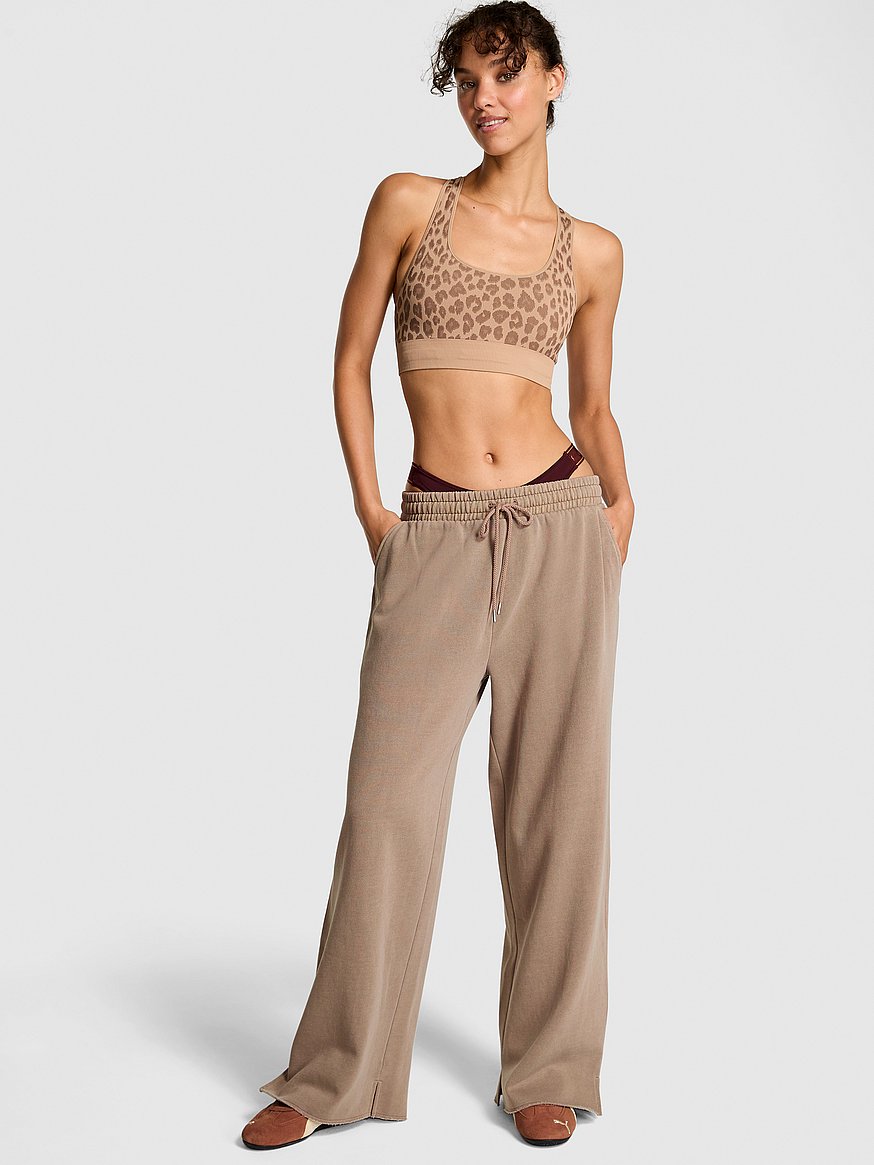 Ivy Fleece Wide-Leg Split-Hem Sweatpants