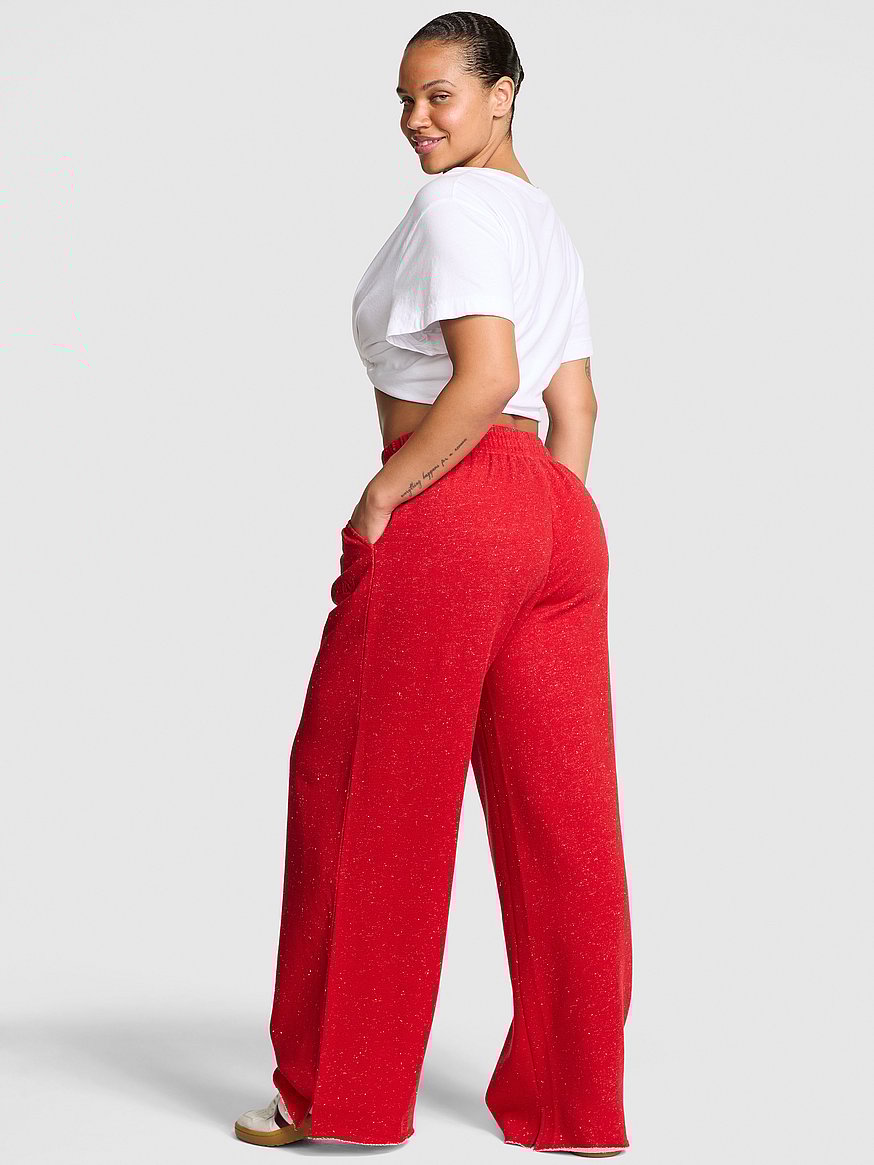 Ivy Fleece Wide-Leg Split-Hem Sweatpants