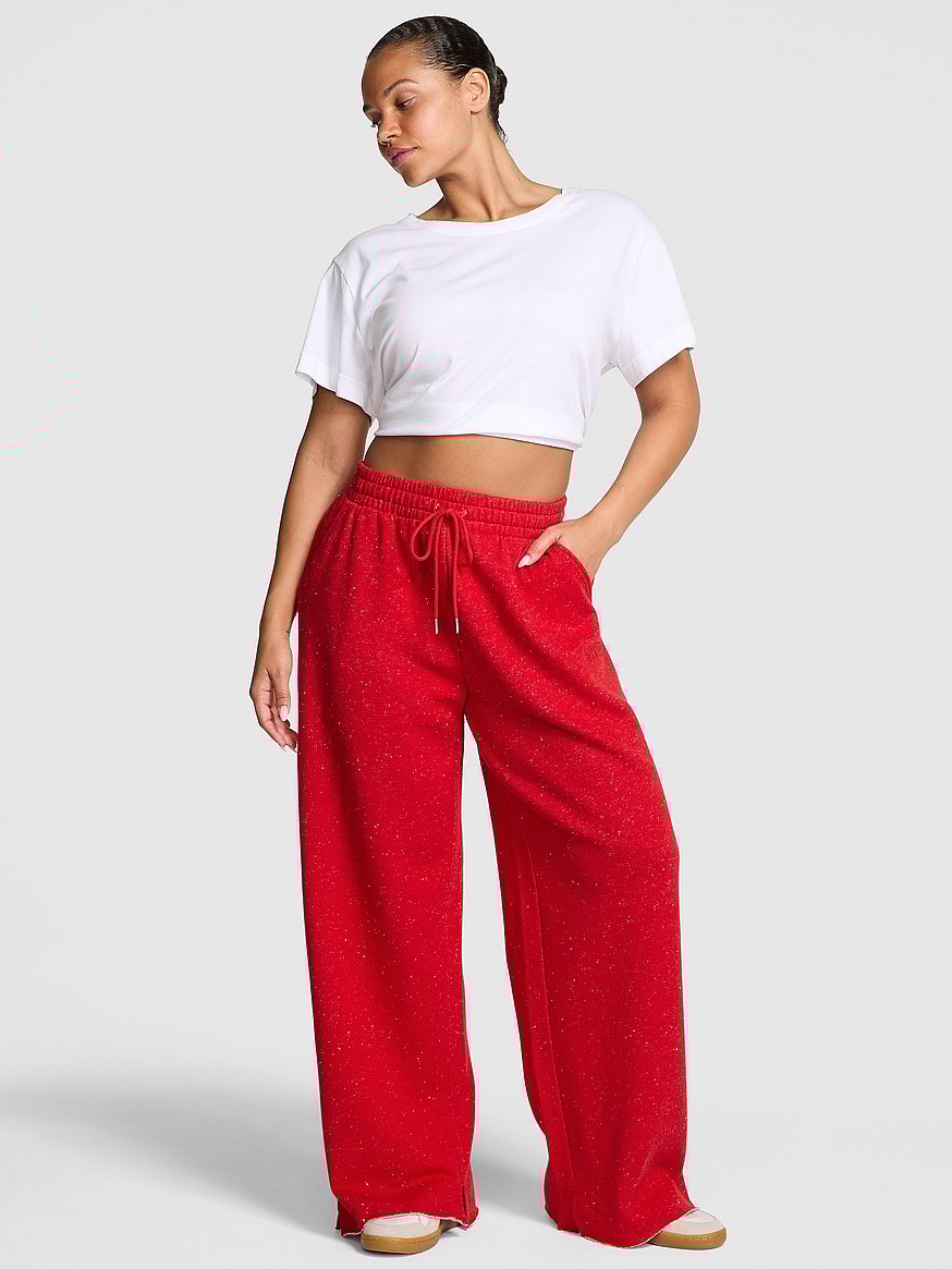 Ivy Fleece Wide-Leg Split-Hem Sweatpants