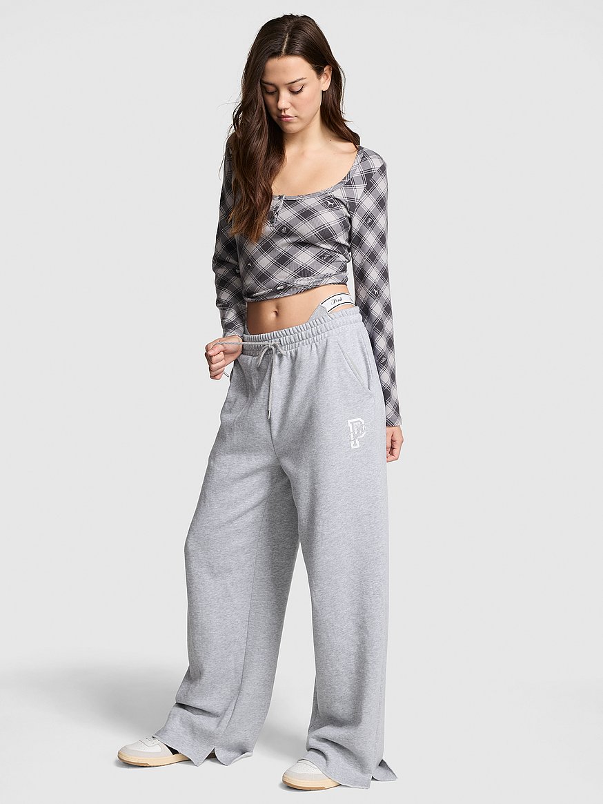 Ivy Fleece Wide-Leg Split-Hem Sweatpants