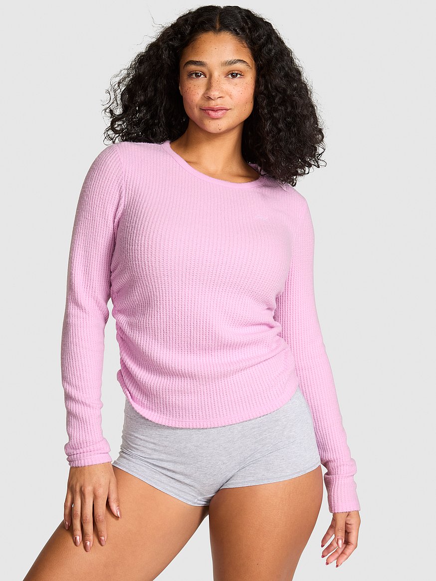 Waﬄe Knit Long-Sleeve Top