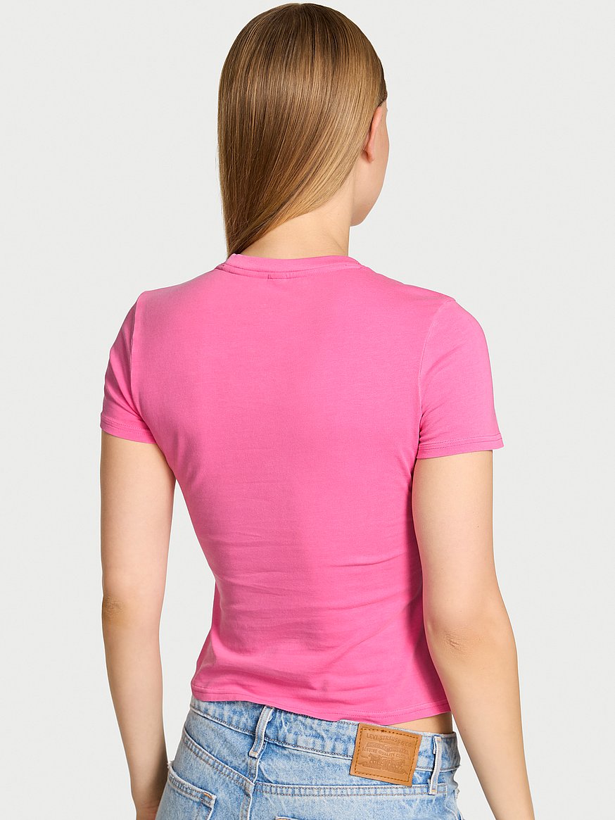 Buy Stretch Cotton Fitted Tee, Washed Hollywood Pink - Order Tops