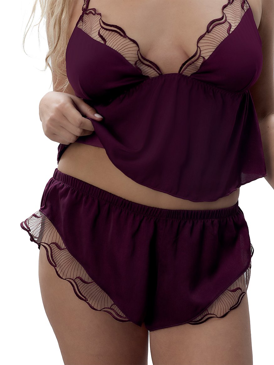 Buy Marabel Luxury Satin Cami and Short Set, Cherry Lacquer/Sheer